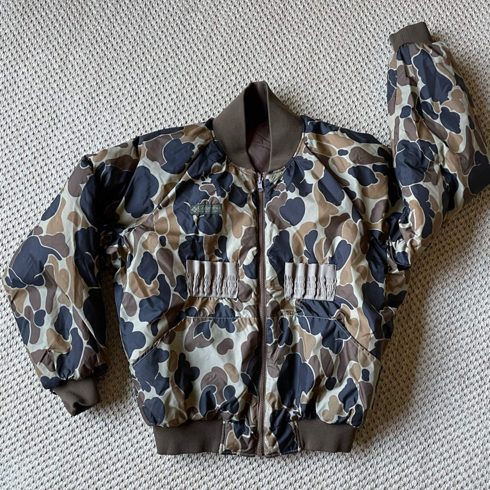 Columbia Duck Hunter Bomber Jacket Reversible WWII VTG Camo Brown Size M